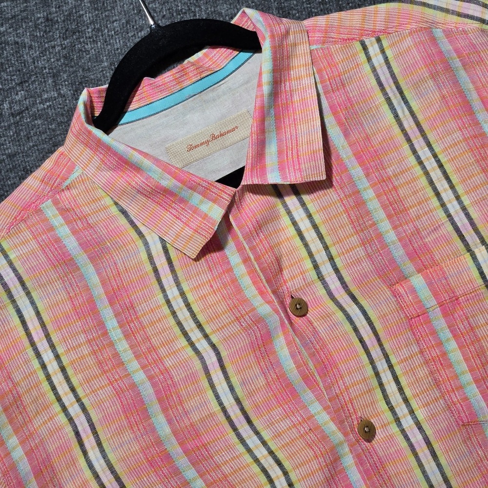 Tommy Bahama Linen Shirt Adult XL Peach Button Up Striped Beach Casual Mens